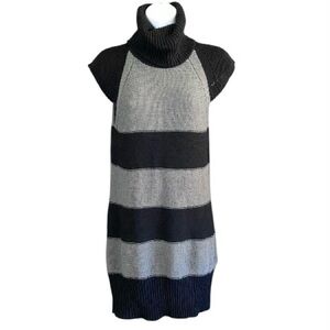 Y2K Scene Striped Sweater Dress Turtleneck M Black Gray Grunge Emo MySpace